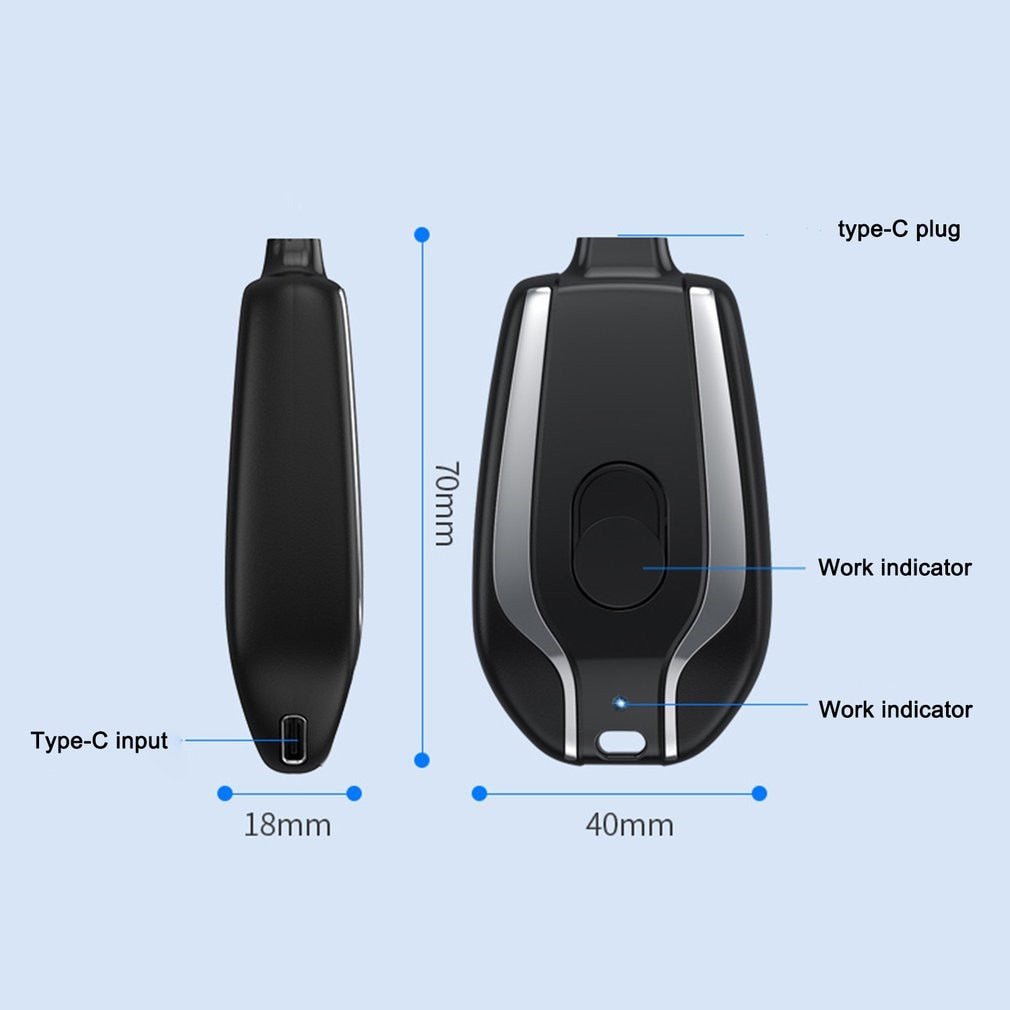 Royallure Mini Portable Type-C Keychain Power Bank with Carabiner - 1500mAh Compact Charger