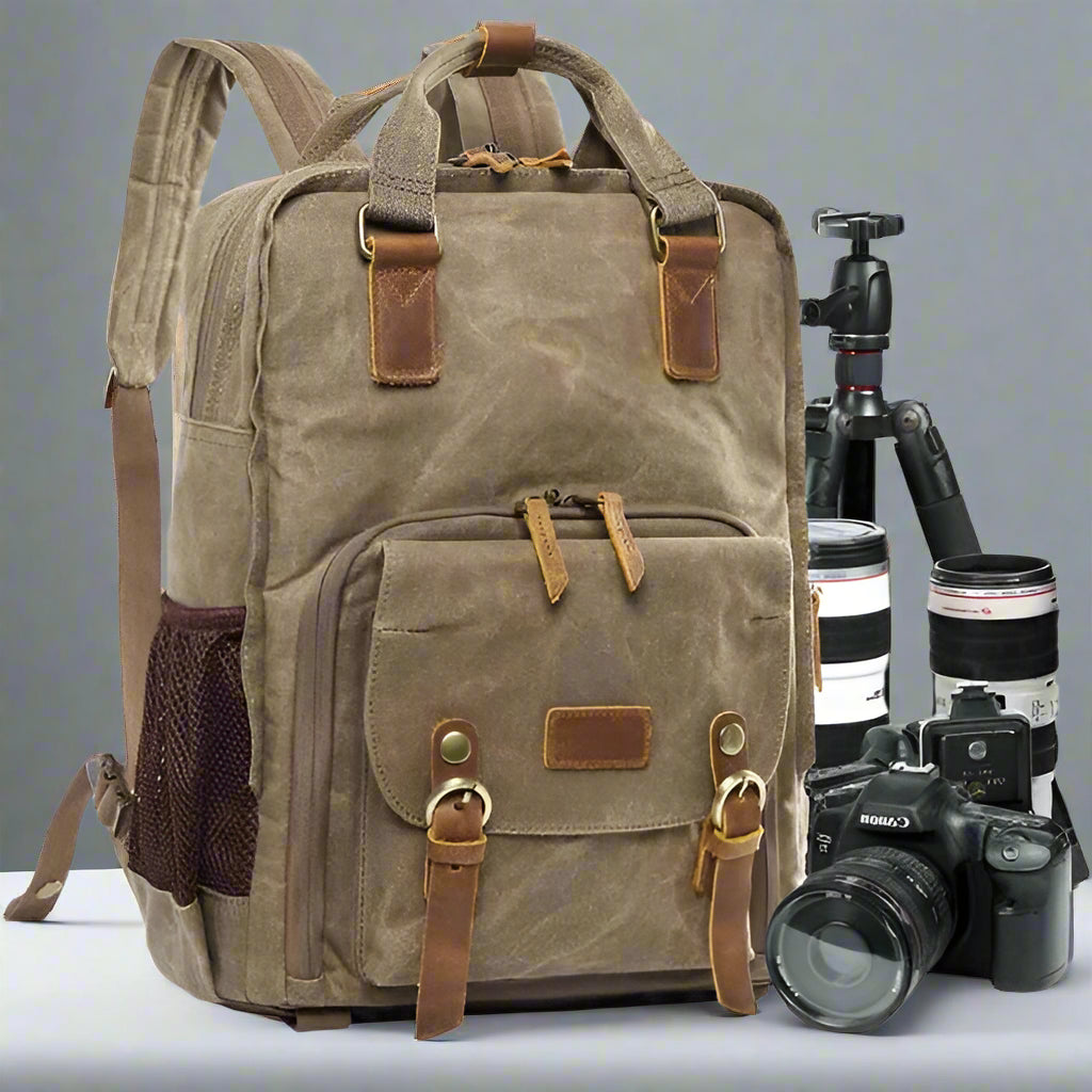 Royaleva Waterproof Waxed Canvas Camera Backpack 30cm