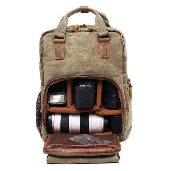 Royaleva Waterproof Waxed Canvas Camera Backpack 30cm