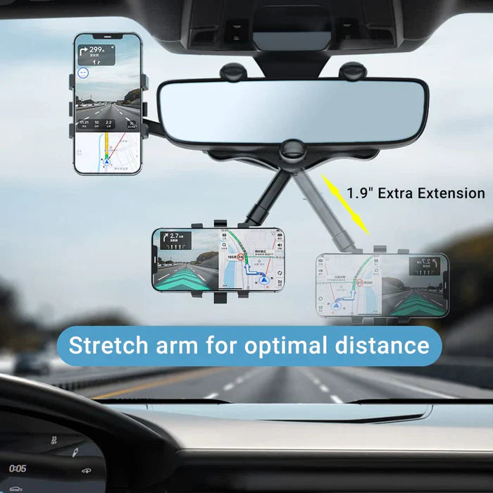 Royaleva Rotatable and Retractable Car Phone Holder - 360 Degree Rear View Mirror Phone Holder