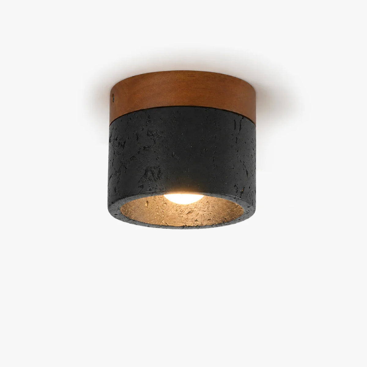 RoyaleGlow Black Travertine Cylinder Flush Mount Ceiling Light Fixture - Royale Basic