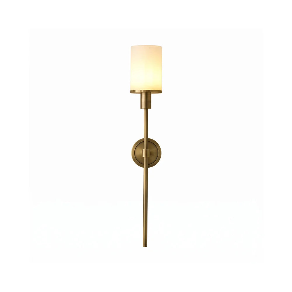 RoyaleGlow Brass Alabaster Wall Sconce Modern Cylinder Light Fixture - Royale Basic