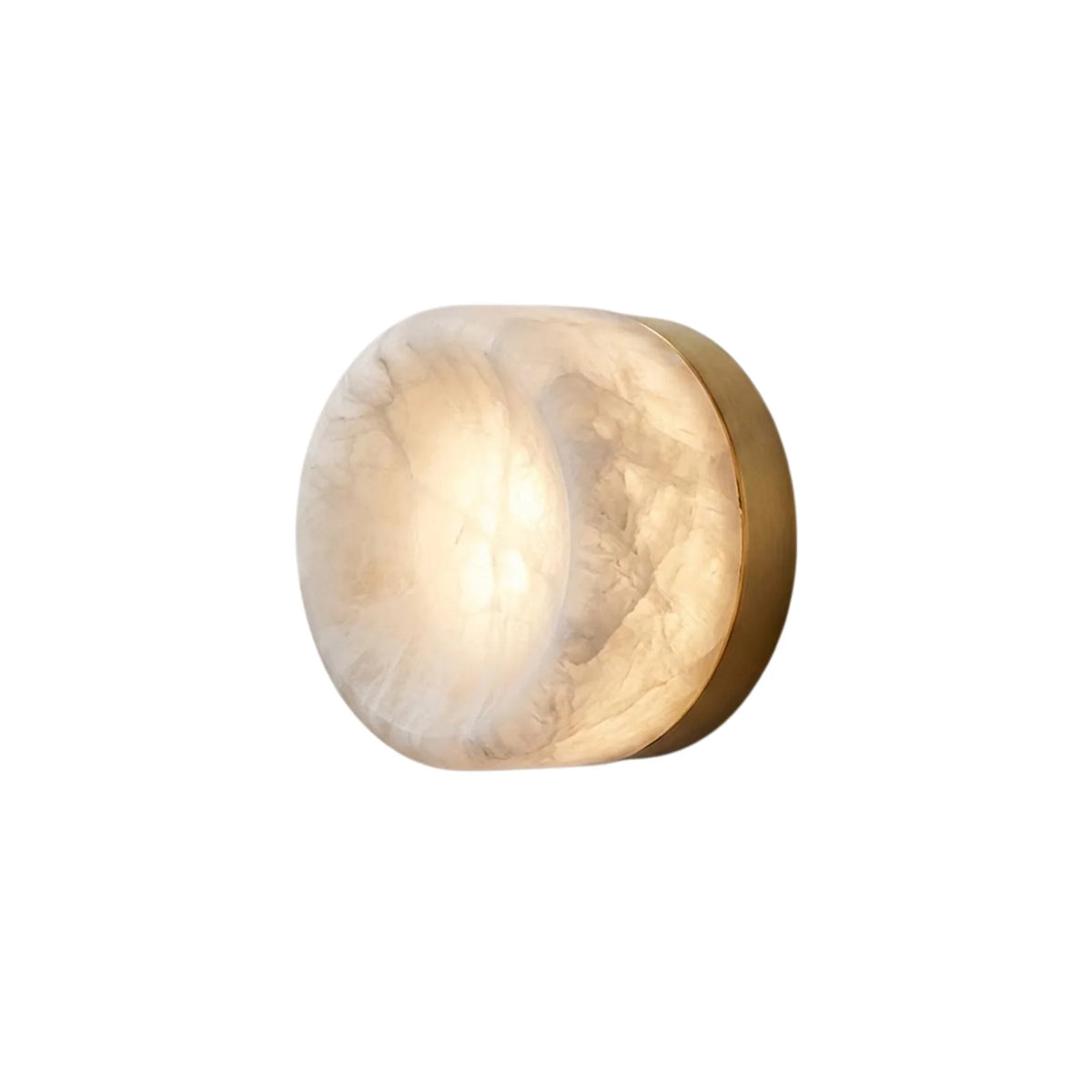 RoyaleGlow Round Alabaster Wall Sconce Modern Brass Light Fixture - Royale Basic