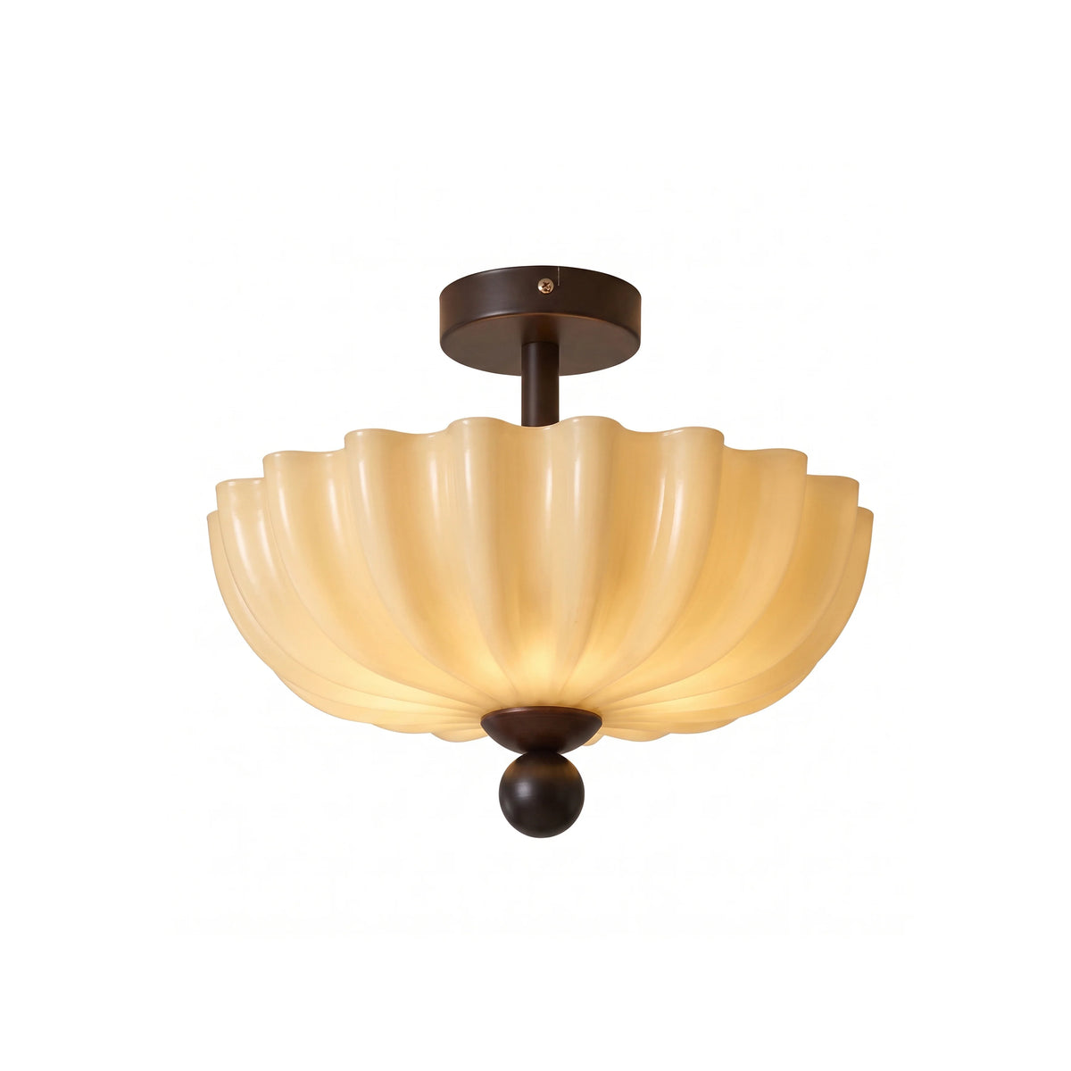RoyaleGlow Vintage Scalloped Ribbed Glass Semi Flush Mount Ceiling Light Fixture - Royale Basic
