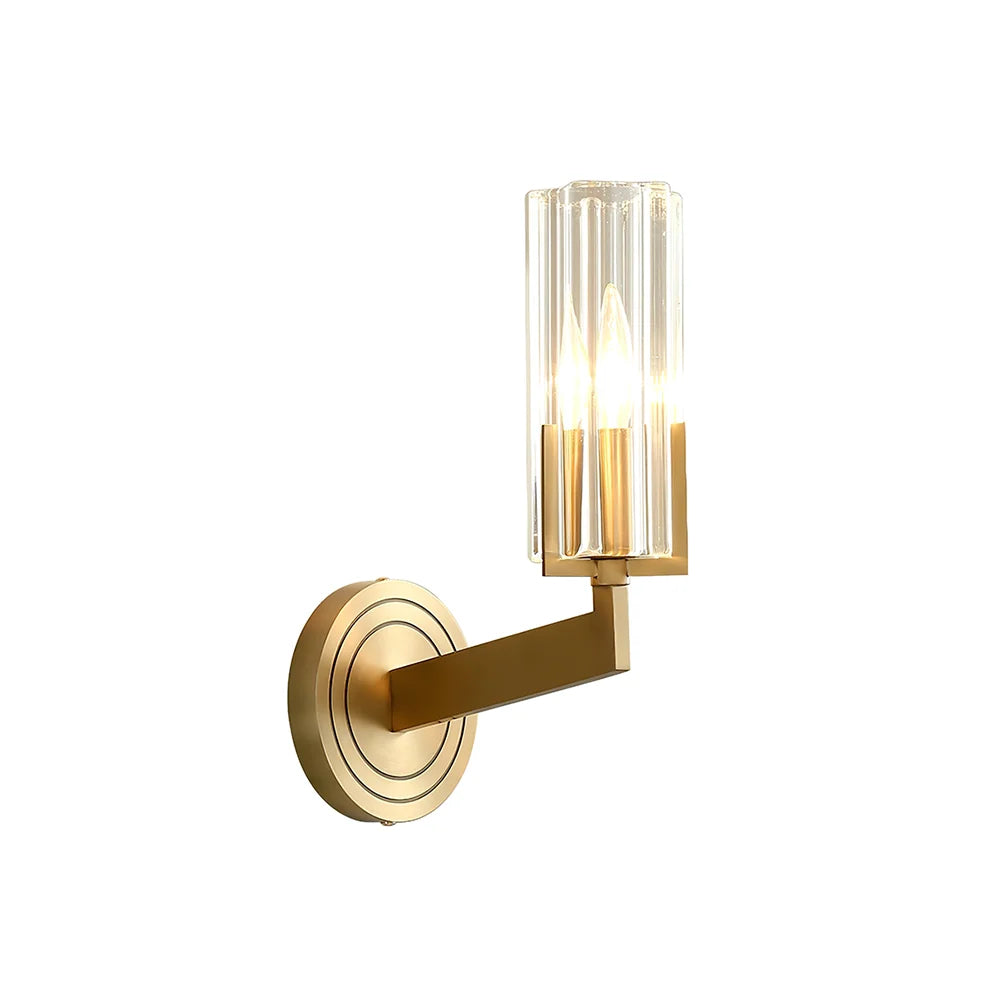 Royelux Modern Brass Wall Sconce Glass Cylinder Bedside Light Fixture - Royale Basic