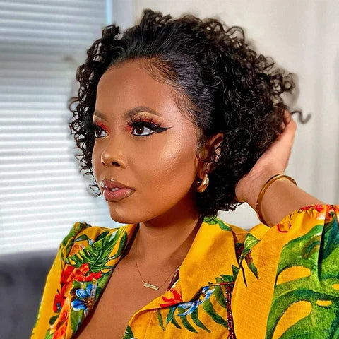 Royaleva Premium Lace Front Short Curly Pixie Bob Human Hair Weave Wig