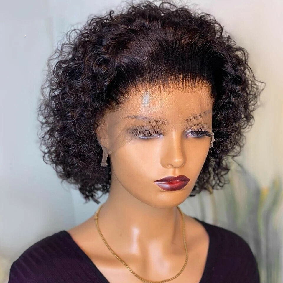 Royaleva Premium Lace Front Short Curly Pixie Bob Human Hair Weave Wig