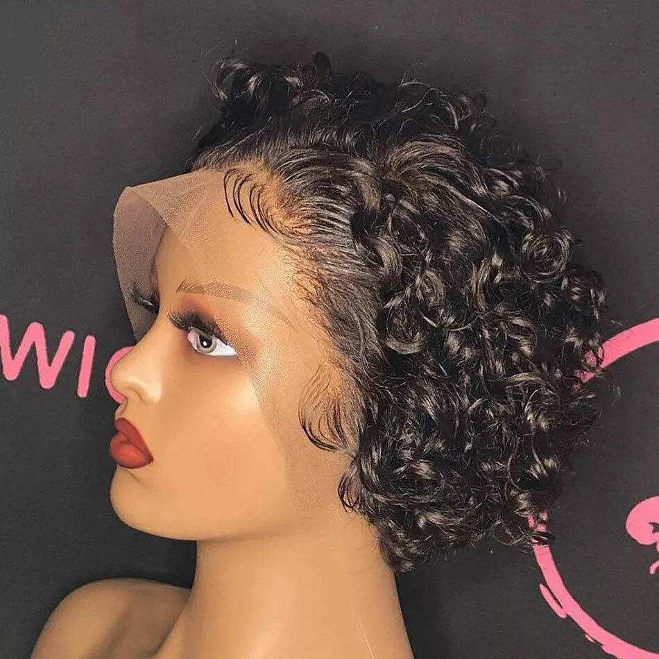 Royaleva Premium Lace Front Short Curly Pixie Bob Human Hair Weave Wig