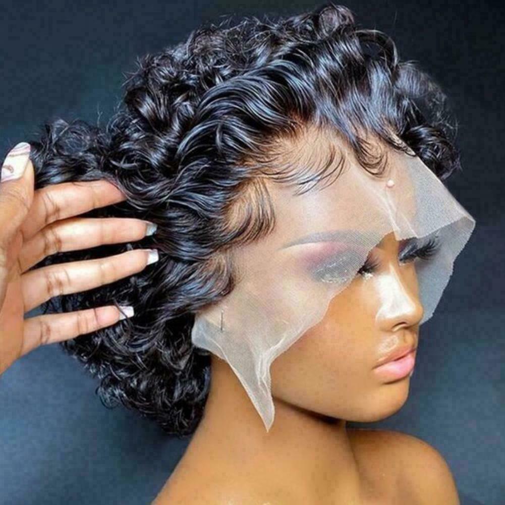Royaleva Premium Lace Front Short Curly Pixie Bob Human Hair Weave Wig