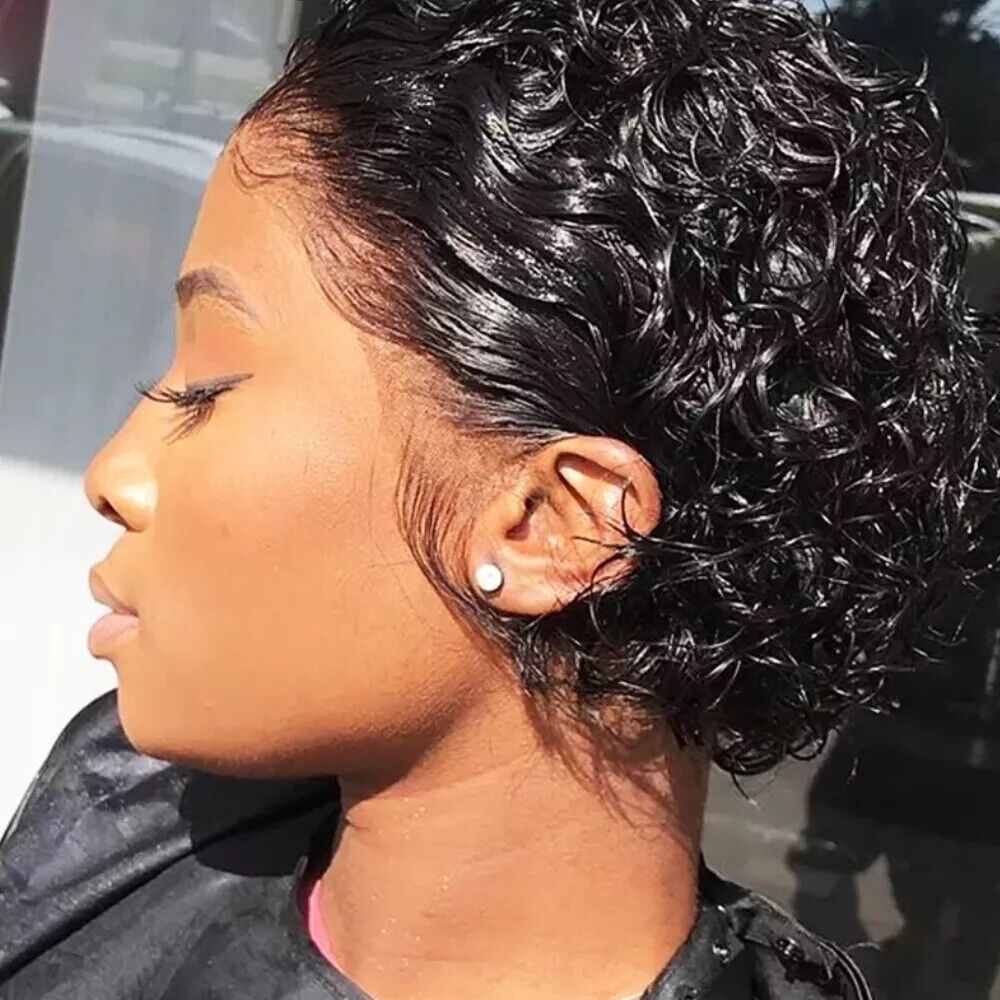Royaleva Premium Lace Front Short Curly Pixie Bob Human Hair Weave Wig