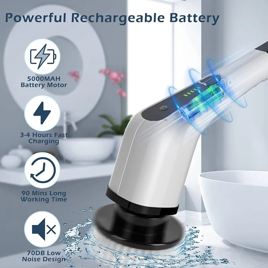Luxora Electric Spin Power Scrubber Cordless Cleaning Brush Long Handle 7 Heads