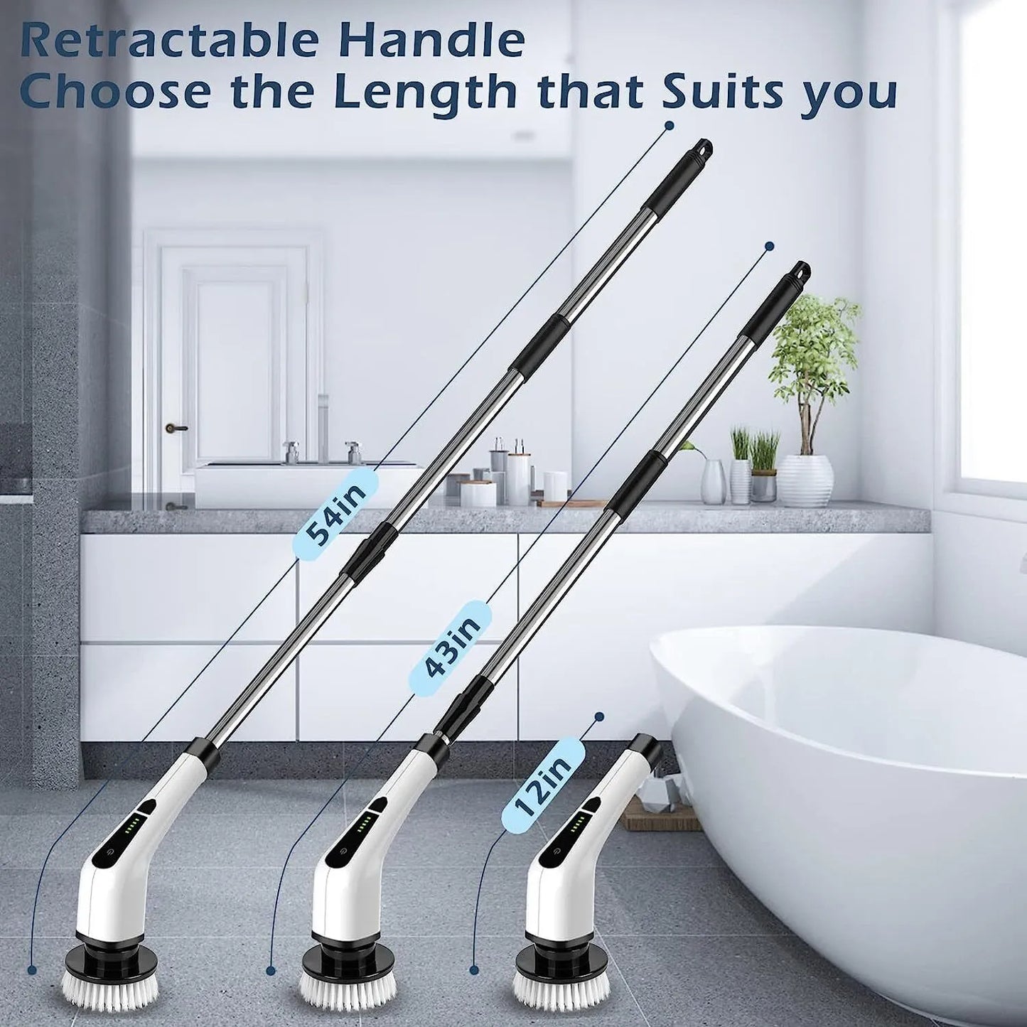 Luxora Electric Spin Power Scrubber Cordless Cleaning Brush Long Handle 7 Heads