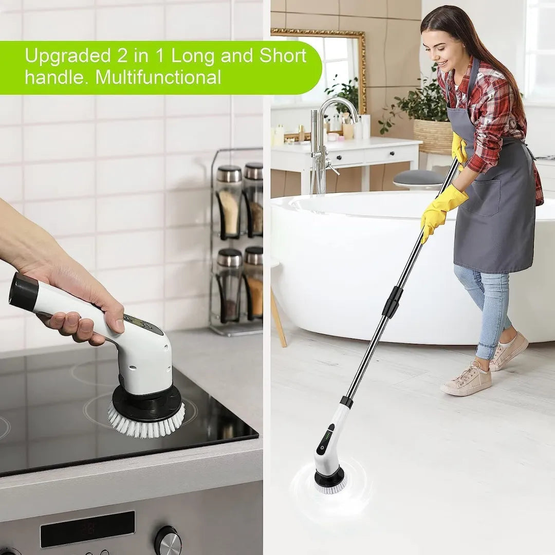 Luxora Electric Spin Power Scrubber Cordless Cleaning Brush Long Handle 7 Heads