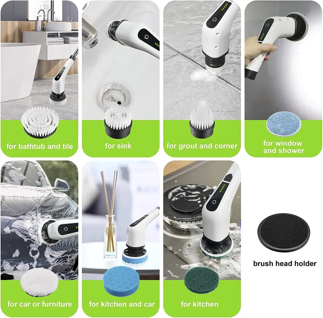 Luxora Electric Spin Power Scrubber Cordless Cleaning Brush Long Handle 7 Heads