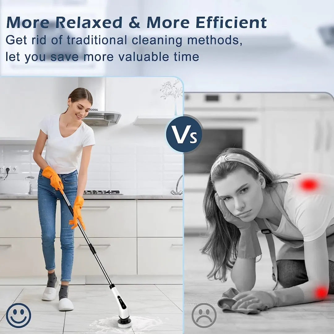 Luxora Electric Spin Power Scrubber Cordless Cleaning Brush Long Handle 7 Heads