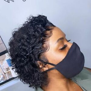 Royaleva Premium Lace Front Short Curly Pixie Bob Human Hair Weave Wig