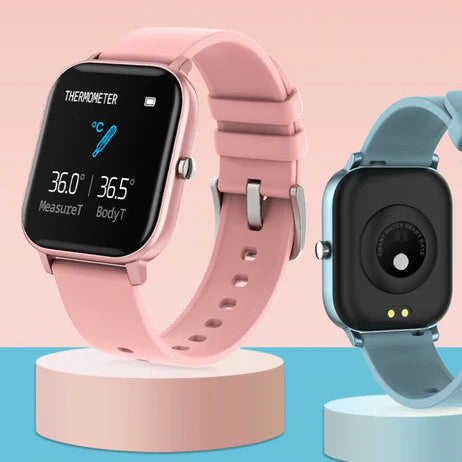Smart and Sporty Connected Watch with heart rate monitor, sleep tracker, waterproof design, fitness tracking, and touchscreen display – compatible with Android and iOS.