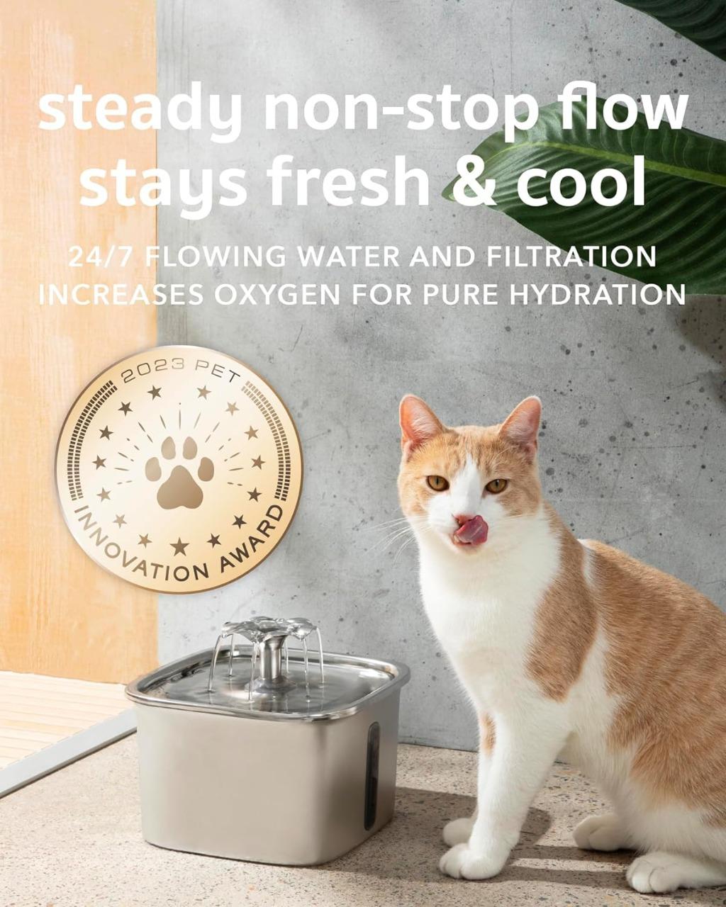Luxora Stainless Steel Cat Water Fountain with Filters