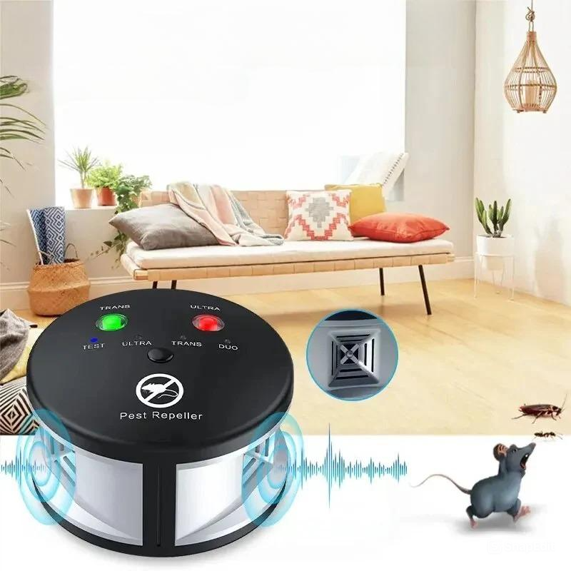 Ultrasonic mice repeller with dual speakers & pressure waves. Covers up to 360 sqm for indoor rodent control. Safe, chemical-free pest deterrent for homes, offices, and basements.