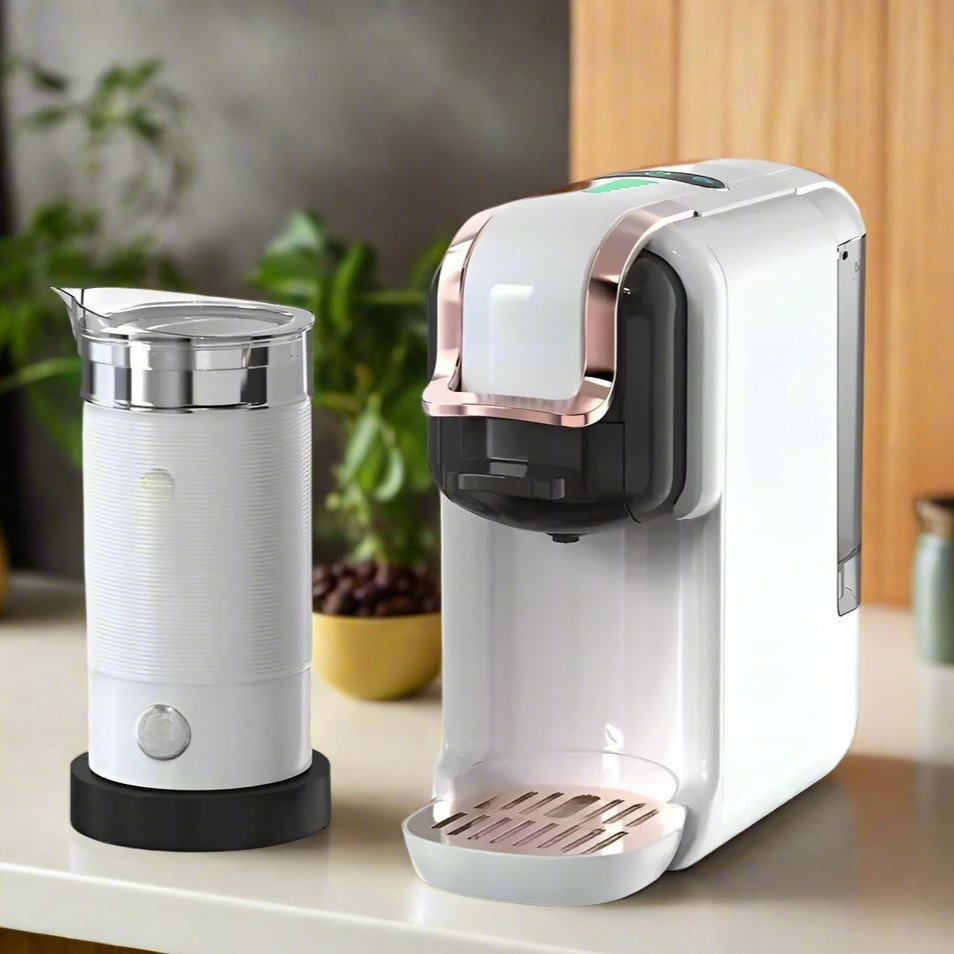 5-in-1 Coffee Machine – 20-Bar Multiple Capsule Brewer with Milk Frother