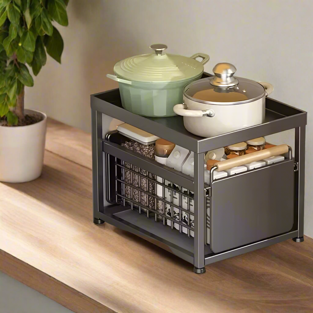 Royallure Pull-Out Kitchen Cabinet Storage Rack 1/2 Tier Slide-Out Organizer