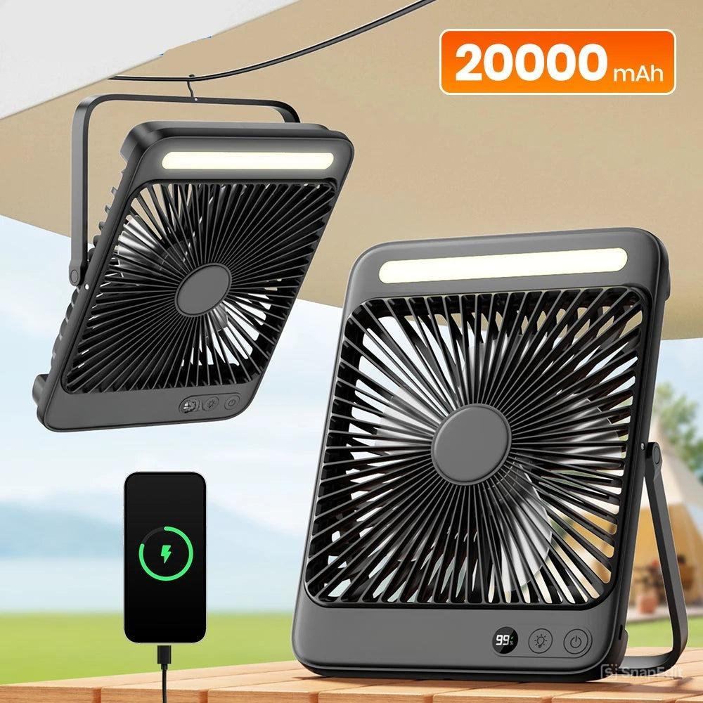 Royallure Portable Rechargeable Desk Fan – 20000mAh Battery, Quiet 4-Speed Airflow & LED Light