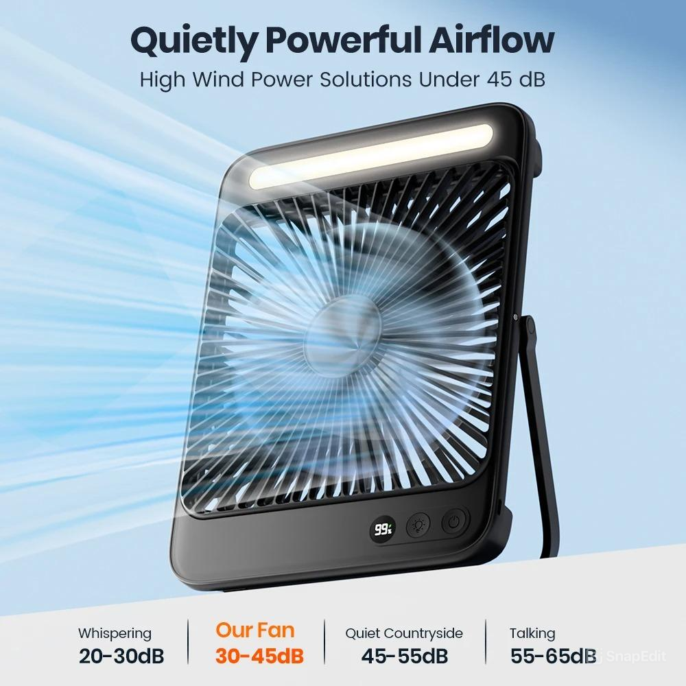 Royallure Portable Rechargeable Desk Fan – 20000mAh Battery, Quiet 4-Speed Airflow & LED Light