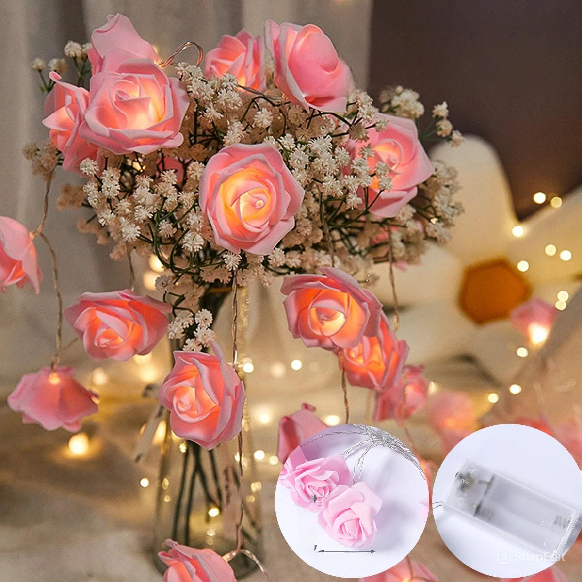 LuxRoyale LED Rose Flower String Lights Garland Wedding Party Home Decor