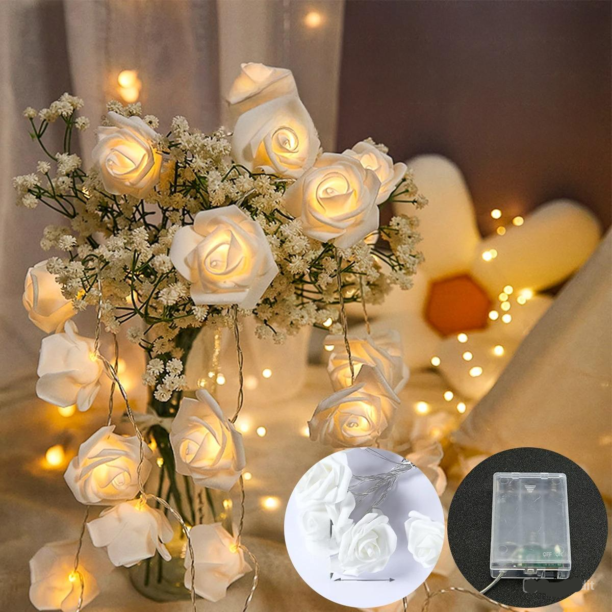 LuxRoyale LED Rose Flower String Lights Garland Wedding Party Home Decor