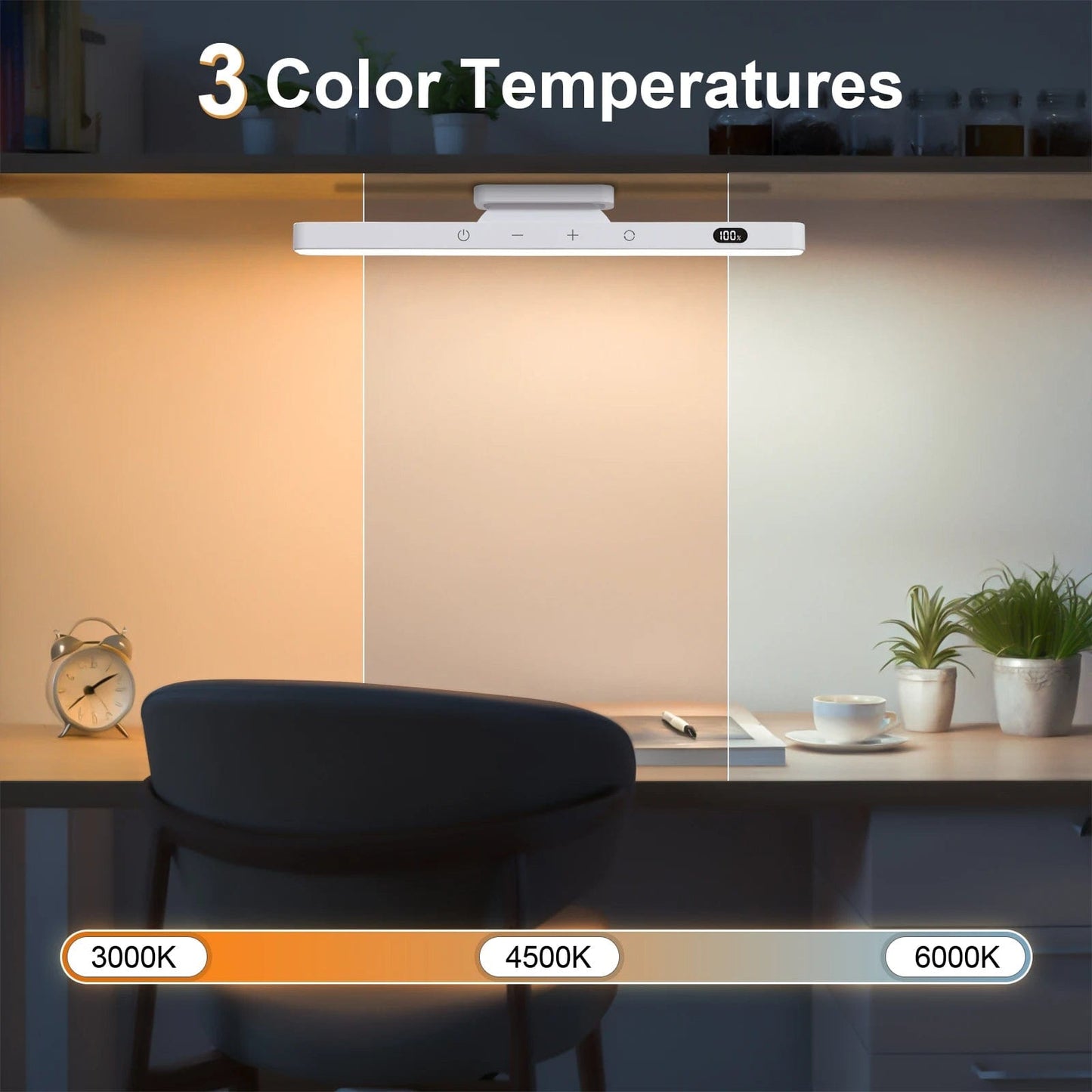 Portable LED Desk Light Bar - Magnetic, Remote Dimmable with 3 Color Modes - White