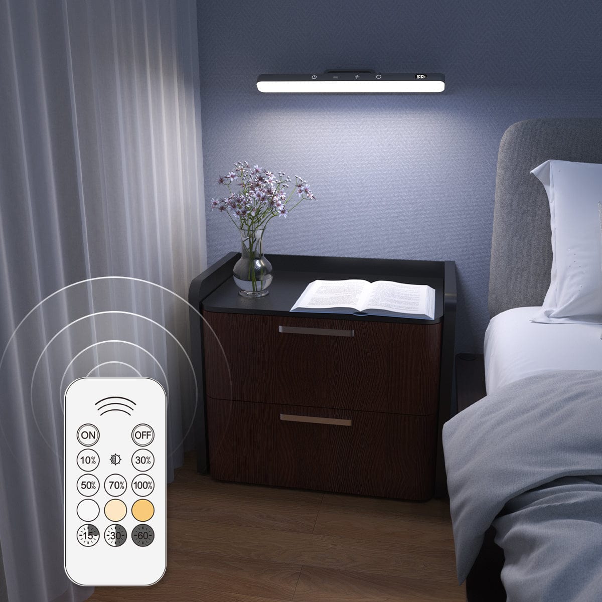 Portable LED Desk Light Bar - Magnetic, Remote Dimmable with 3 Color Modes - White