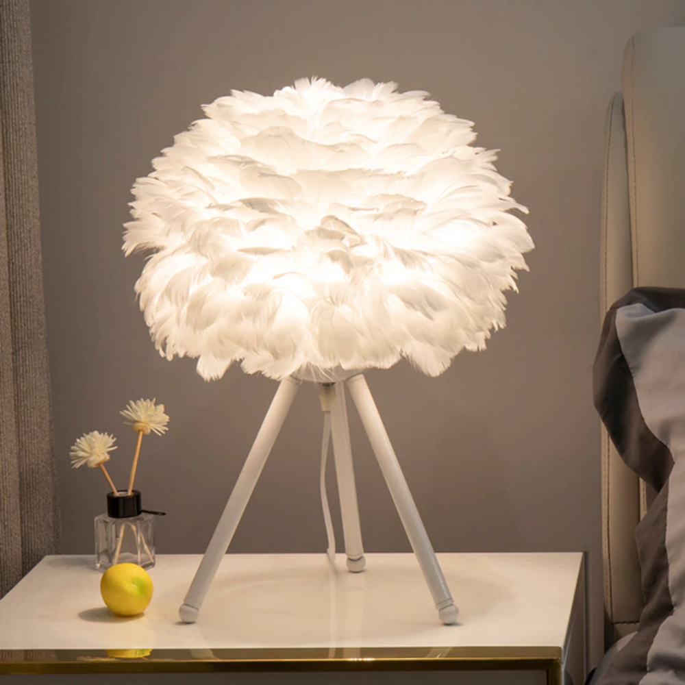 Royallure Feather LED Modern Table Lamp - 7 Colors - Tripod White lamp holder / White feather
