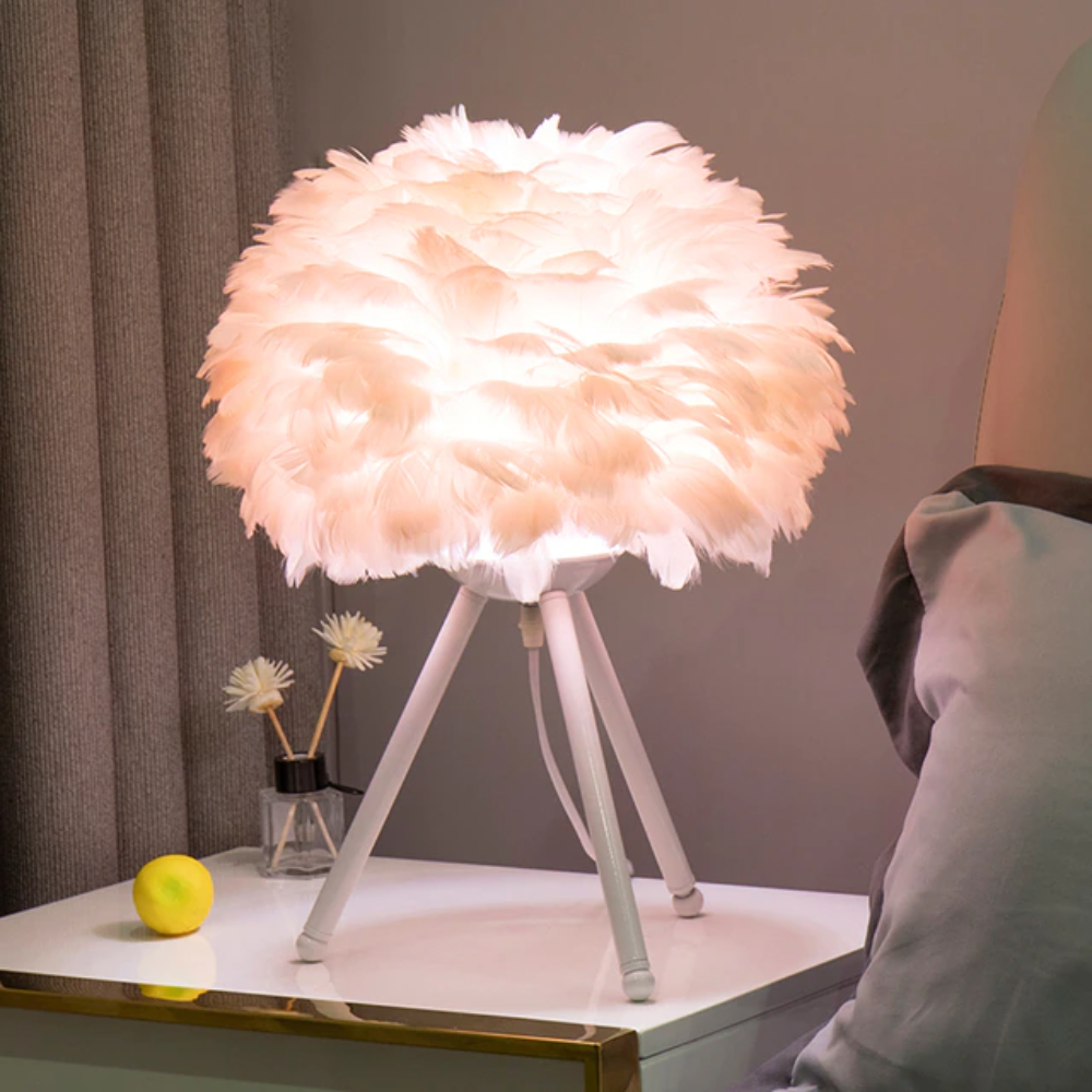 Royallure Feather LED Modern Table Lamp - 7 Colors - Tripod Golden lamp holder / Light pink feather