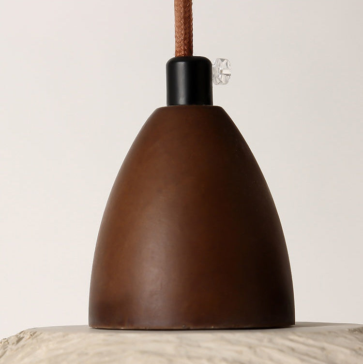 Lumora Terra Zen Pendant Light, Travertine Texture With Scalloped Edge And Walnut Accents For Japandi Modern Homes