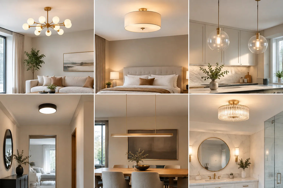 Light fixtures for ceiling spaces, compared by room