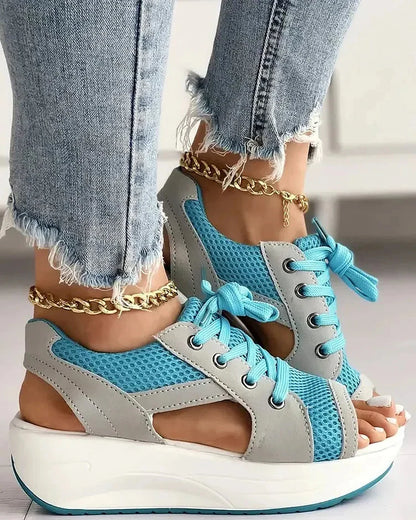 Luxora Contrast Paneled Cutout Lace-up Muffin Sandals