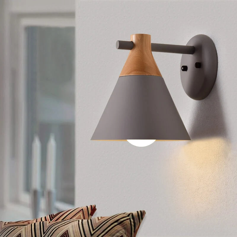 LuxRoyale Modern Nordic Bell Wall Sconce - Metal & Wood LED Accent Light
