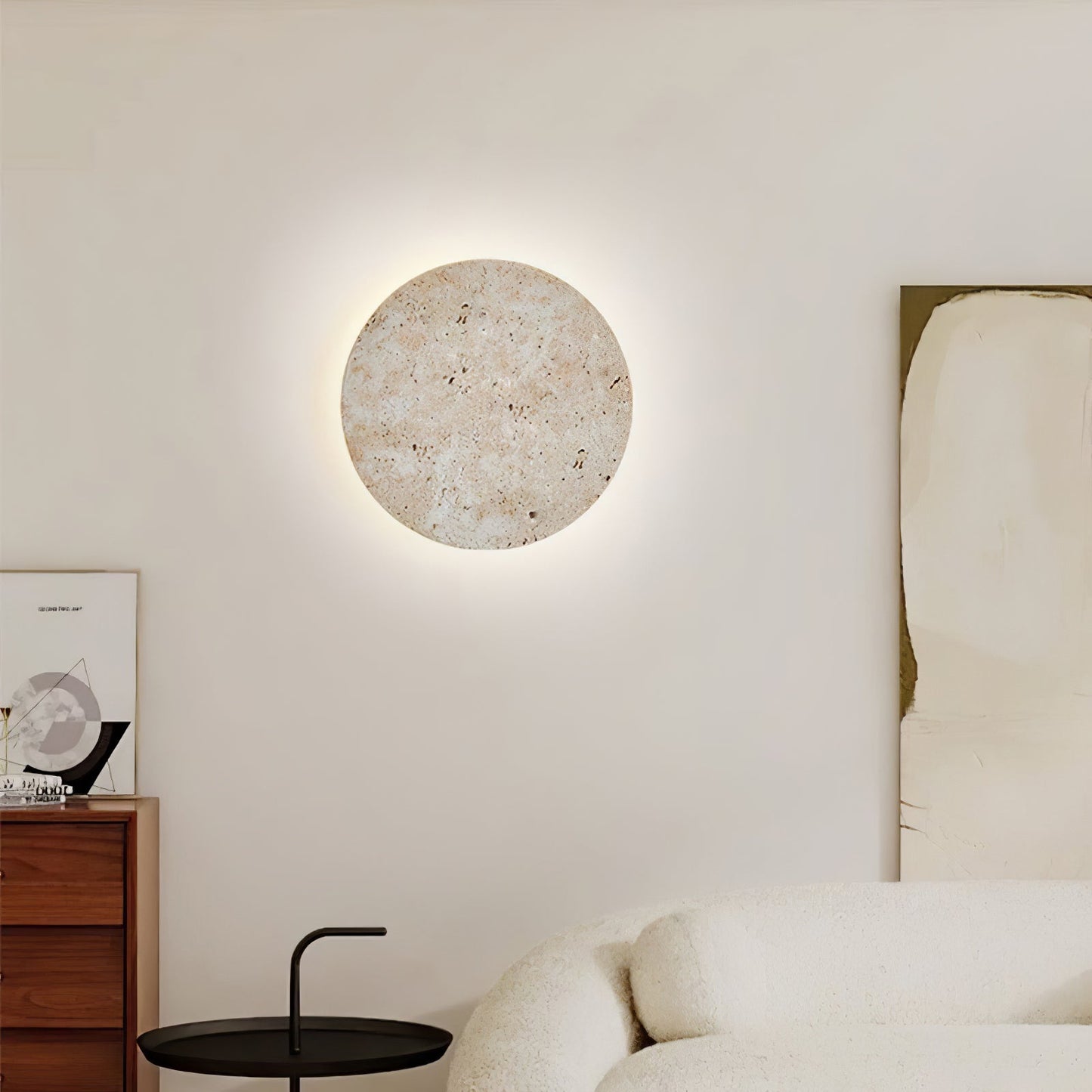 Royaleva Stone Inspired Round Wall Lamp - Wabi Sabi Ambient LED Light for Bedroom, Living Room