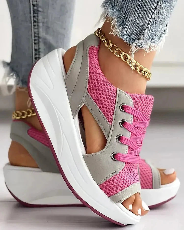Luxora Contrast Paneled Cutout Lace-up Muffin Sandals
