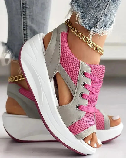 Luxora Contrast Paneled Cutout Lace-up Muffin Sandals