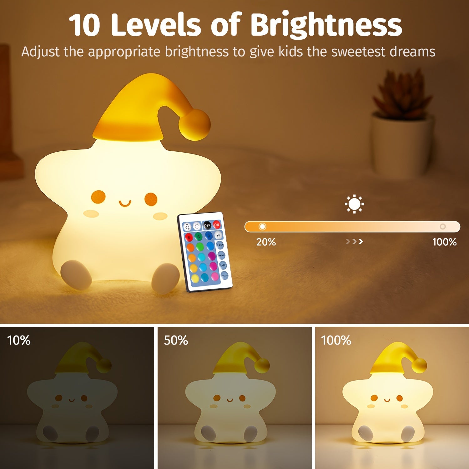 Adorable Night Light - Portable Silicone Star Lamp with 16 Color Changing Modes & Remote Control - Default Title