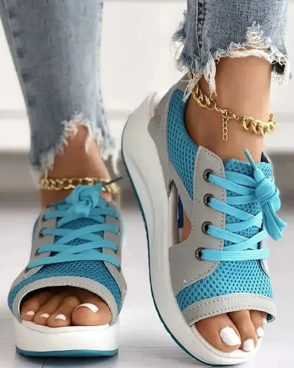Luxora Contrast Paneled Cutout Lace-up Muffin Sandals