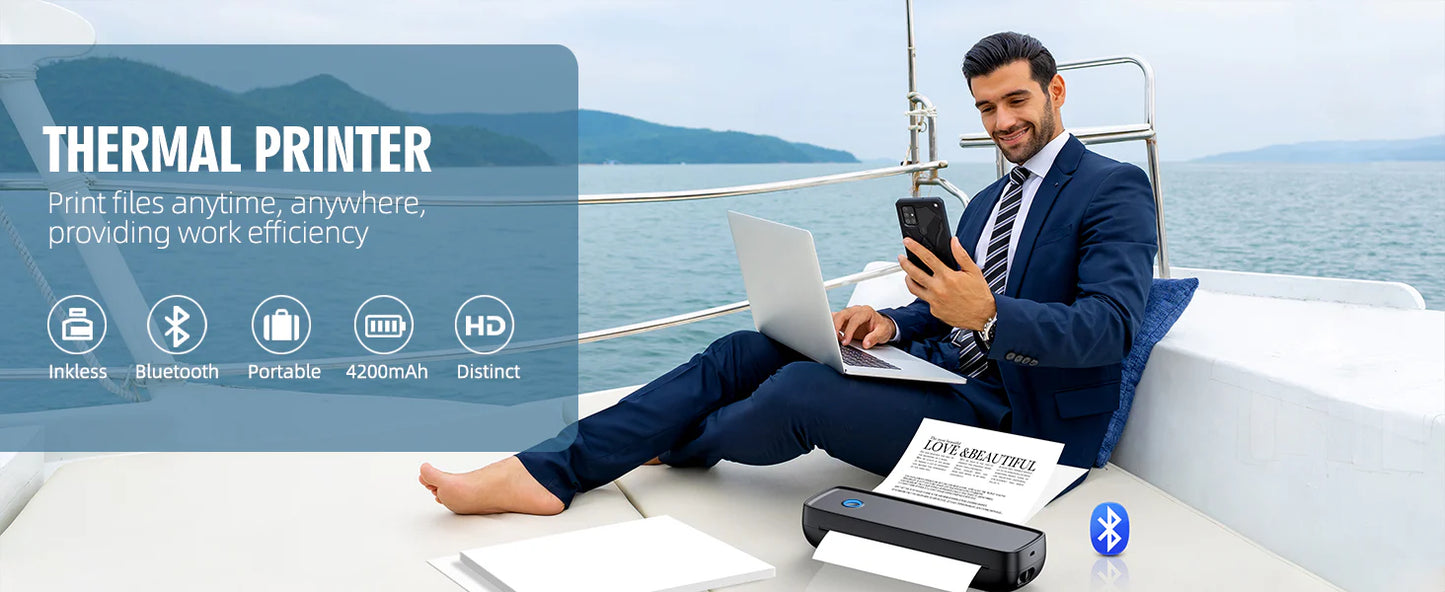 Royaleva Wireless Portable Inkless Thermal Printer Compact