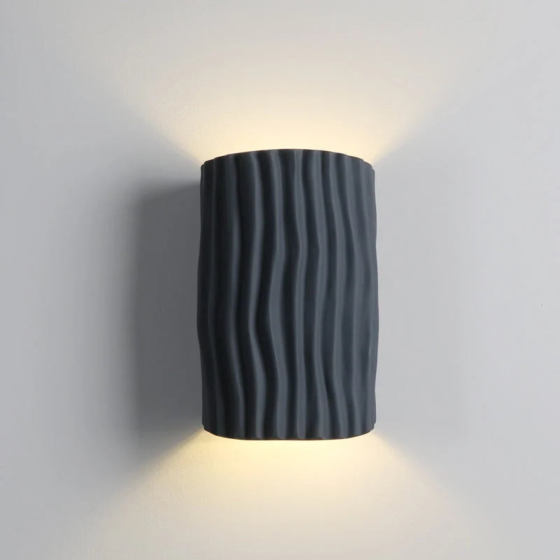 LuxRoyale Pleated Resin Wall Lamp Sconce With Soft Ambient Glow Textured Wave Pattern