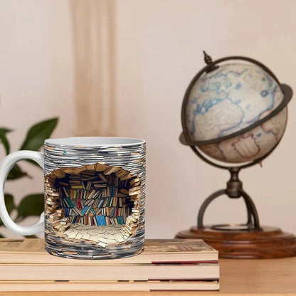Royaleva 3D Library Bookshelf Mug, Coffee Mugs Gift for Book Lovers