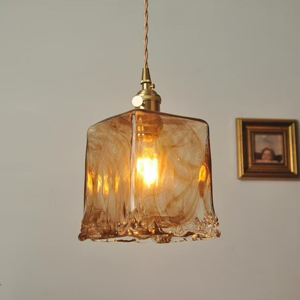 Royaleva Vintage Amber Glass Pendant Light with Brass Fittings For Dining Room, Kitchen Island