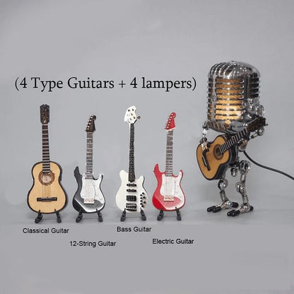 Royaleva Vintage Metal Microphone Robot With Guitar Lamp