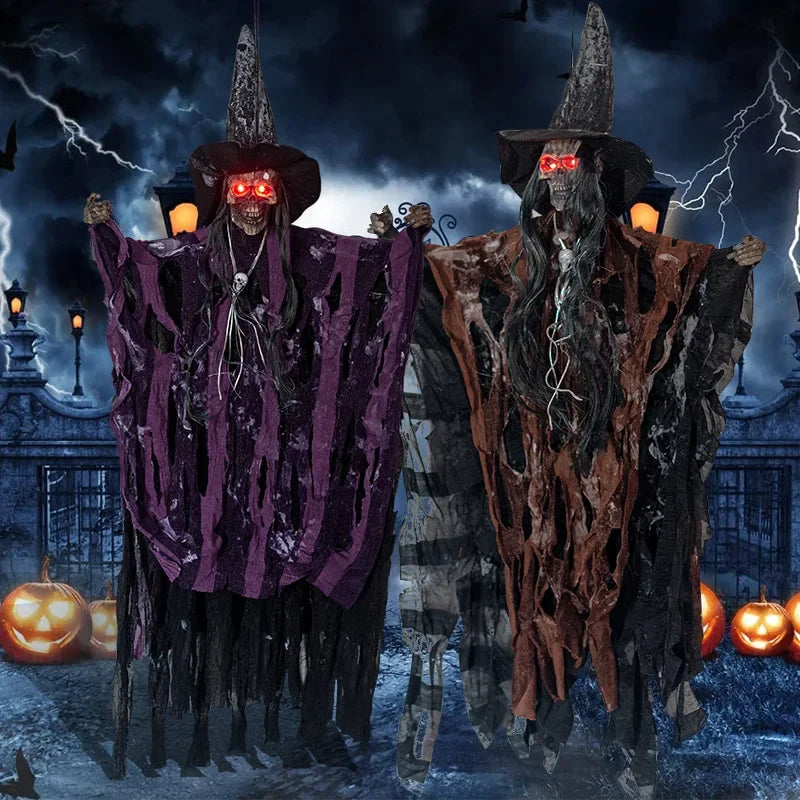 1-3PCS Animated Halloween Hanging Skeleton Ghost Light-up Sound Activated Horror Props for Haunted House Party Yard Decoration 1