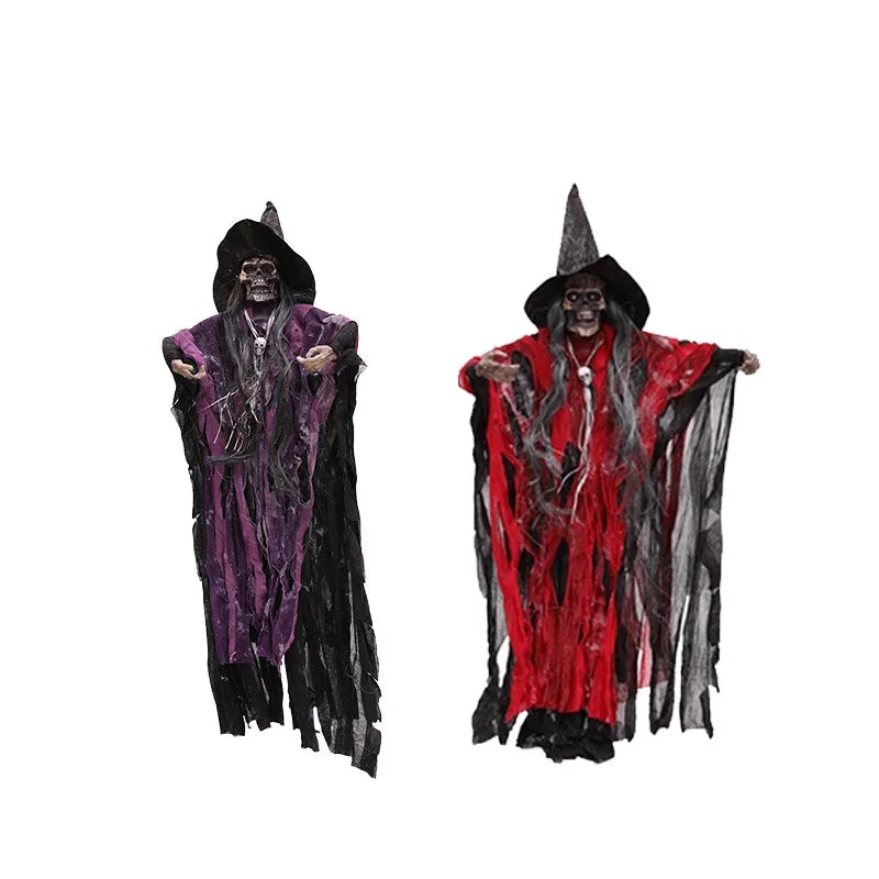 1-3PCS Animated Halloween Hanging Skeleton Ghost Light-up Sound Activated Horror Props for Haunted House Party Yard Decoration 12