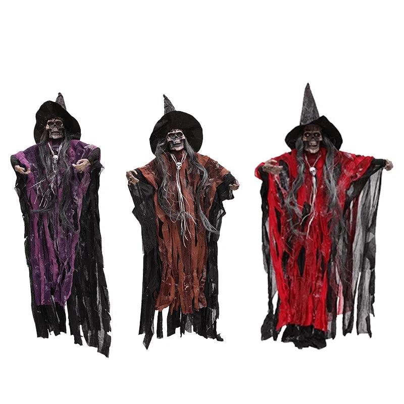 1-3PCS Animated Halloween Hanging Skeleton Ghost Light-up Sound Activated Horror Props for Haunted House Party Yard Decoration 6
